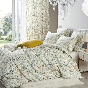Cream and Green Floral Duvet cover and 2 Standard Pillow Shams